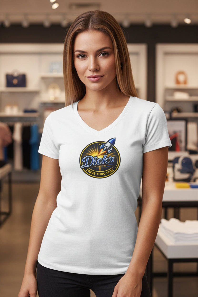 Ladies' V-Neck T-Shirt — Dickey's Energy Co. Retro Drive-Thru Fuel Logo Tee